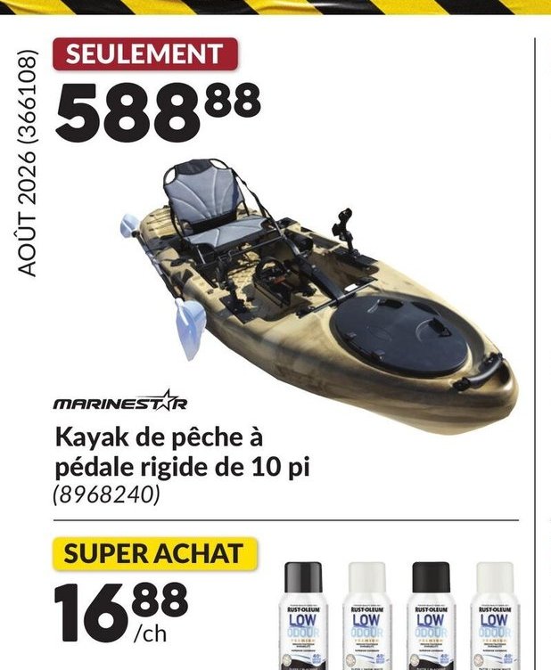 Kayak de pêche à pédale rigide de 10 pi