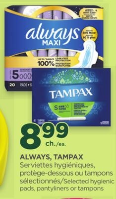 ALWAYS, TAMPAX Selected hygienic pads, pantylin…