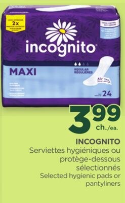 INCOGNITO Selected hygienic pads or pantyliners