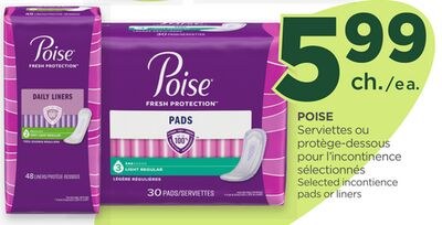 POISE Selected incontience pads or liners