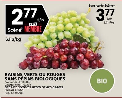 RAISINS VERTS OU ROUGES SANS PÉPINS BIOLOGIQUES