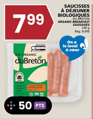 SAUCISSES À DÉJEUNER BIOLOGIQUES DU BRETON