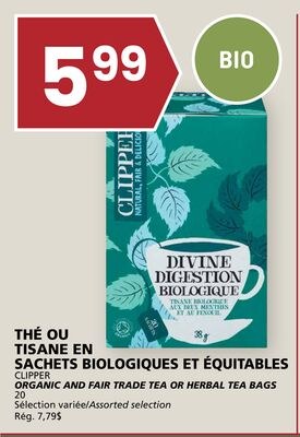 THÉ OU TISANE EN SACHETS BIOLOGIQUES ET ÉQUITAB…