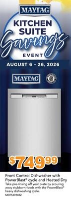 Maytag Front Control Dishwasher with PowerBlast…