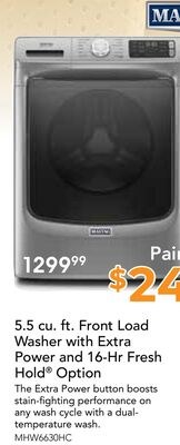 5.5 cu. ft. Front Load Washer with Extra Power …
