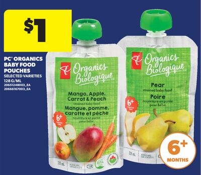 PC® ORGANICS BABY FOOD POUCHES, 128 G/ML
