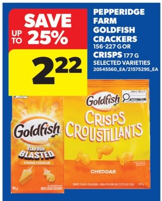 PEPPERIDGE FARM GOLDFISH CRACKERS, 156-227 G OR…