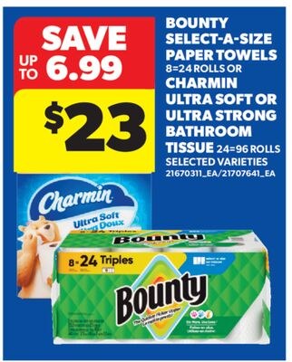 BOUNTY SELECT-A-SIZE PAPER TOWELS, 8=24 ROLLS O…
