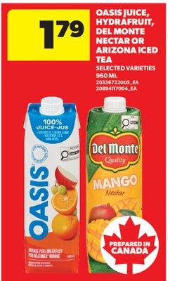 OASIS JUICE, HYDRAFRUIT, DEL MONTE NECTAR OR AR…
