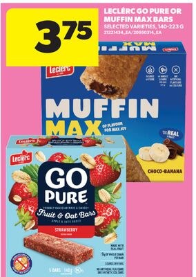 LECLERC GO PURE OR MUFFIN MAX BARS, 140-223 G