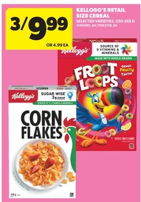KELLOGG'S RETAIL SIZE CEREAL, 250-335 G