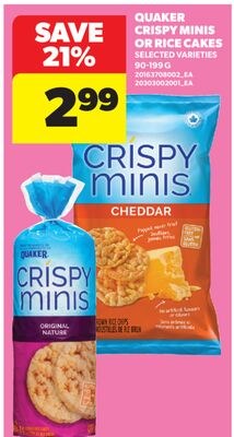 QUAKER CRISPY MINIS OR RICE CAKES, 90-199 G