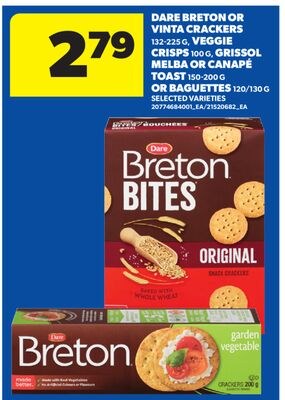 DARE BRETON OR VINTA CRACKERS 132-225 G, VEGGIE…