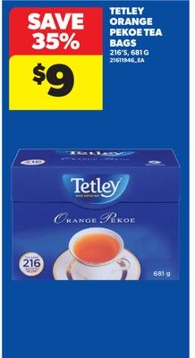 TETLEY ORANGE PEKOE TEA BAGS, 216'S, 681 G