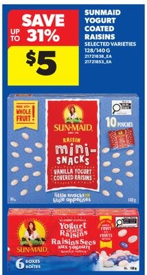 SUNMAID YOGURT COATED RAISINS, 128/140 G