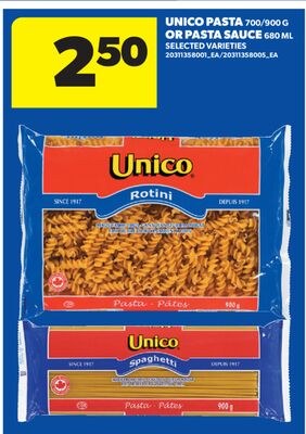 UNICO PASTA, 700/900 G OR UNICO SAUCE, 680 ML