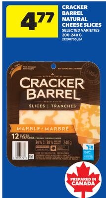 CRACKER BARREL NATURAL CHEESE SLICES, 200-240 G