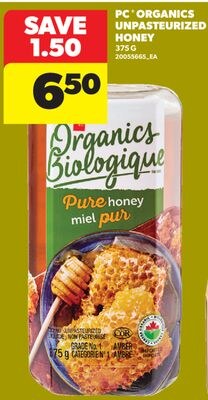 PC® ORGANICS UNPASTEURIZED HONEY, 375 G