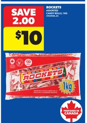 ROCKETS ASSORTED CANDY ROLLS, 1 KG