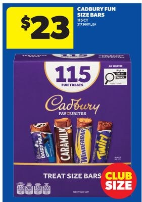 CADBURY FUN SIZE BARS, 115 CT