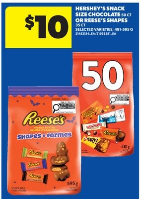 HERSHEY'S SNACK SIZE CHOCOLATE, 50 CT OR REESE'…