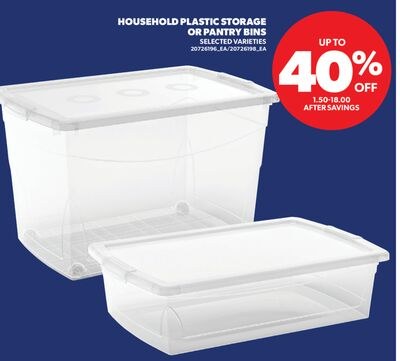 HOUSEHOLD PLASTIC STORAGE OR PANTRY BINS