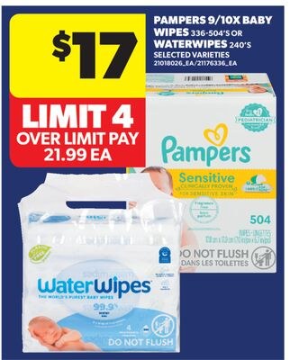 PAMPERS 9/10X BABY WIPES, 336-504'S OR WATERWIP…