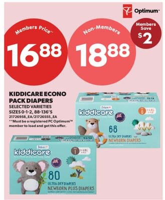 KIDDICARE ECONO PACK DIAPERS, 88-136'S