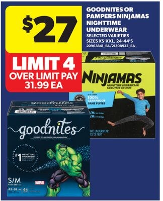 GOODNITES OR PAMPERS NINJAMAS NIGHTTIME UNDERWE…