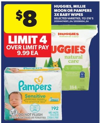 HUGGIES, MILLIE MOON OR PAMPERS 3X BABY WIPES, …