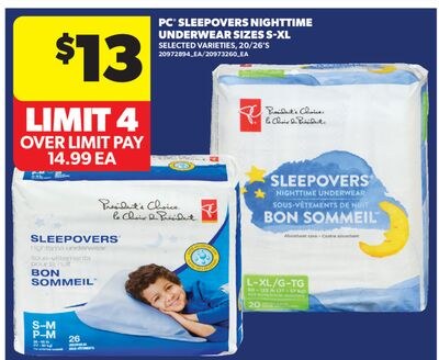 PC® SLEEPOVERS NIGHTTIME UNDERWEAR SIZES S-XL, …