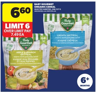 BABY GOURMET ORGANIC CEREAL, 208/227 G