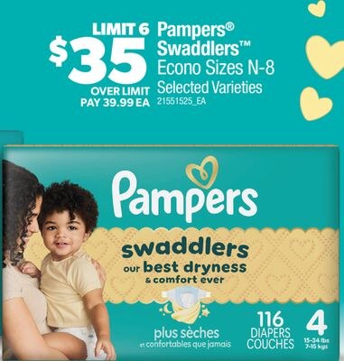 PAMPERS SWADDLERS ECONO SIZES N-8