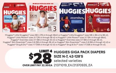 HUGGIES GIGA PACK DIAPERS, 42-128'S