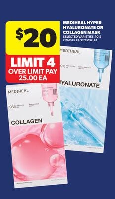 MEDIHEAL HYPER HYALURONATE OR COLLAGEN MASK, 10…