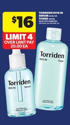 TORRIDEN DIVE IN SERUM 50 ML OR TONER 300 ML