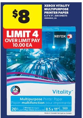 XEROX VITALITY MULTIPURPOSE PRINTER PAPER, 8.5"…