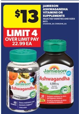 JAMIESON ASHWAGANDHA VITAMINS OR SUPPLEMENTS, 6…