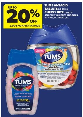 TUMS ANTACID TABLETS, 60-100's, CHEWY BITE, 28-…