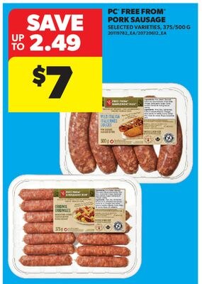 PC FREE FROM™ PORK SAUSAGE, 375/500 G