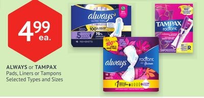 ALWAYS OR TAMPAX Pads, Liners or Tampons