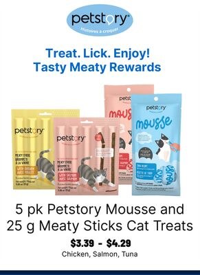 5 pk Petstory Mousse and 25 g Meaty Sticks Cat …