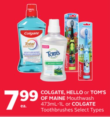COLGATE, HELLO or TOM'S OF MAINE Mouthwash 473m…