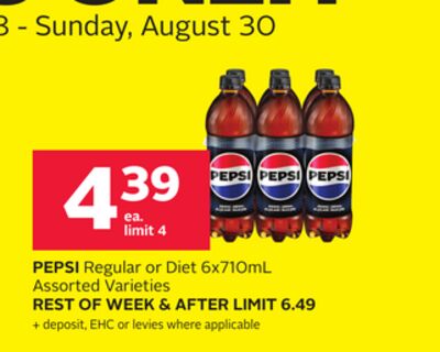 PEPSI Regular or Diet 6x710mL