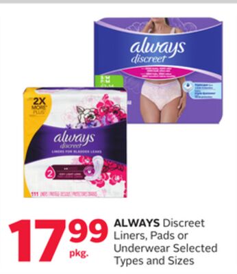 ALWAYS Discreet Liners, Pads or Underwear