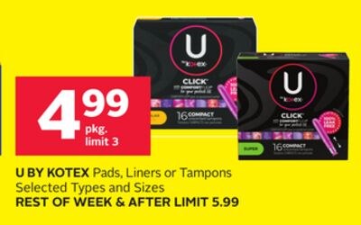 U BY KOTEX Pads, Liners or Tampons