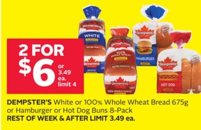 DEMPSTER'S White or 100% Whole Wheat Bread 675g…