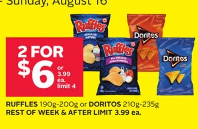 RUFFLES 190g-200g or DORITOS 210g-235g