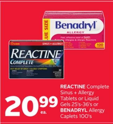 REACTINE Complete Sinus + Allergy Tablets or Li…