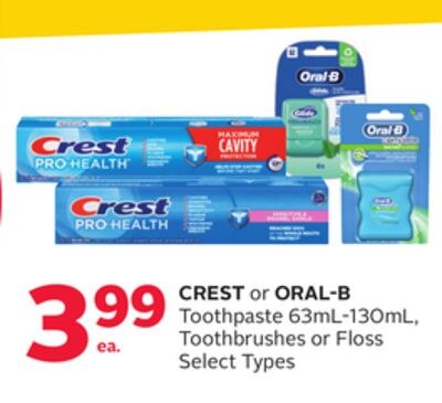 CREST or ORAL-B Toothpaste 63mL-130mL, Toothbru…